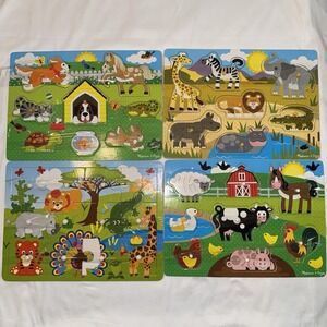 Four 4 Melissa & Doug Wooden Puzzles Farm, Animals, Lion, Horse, And More